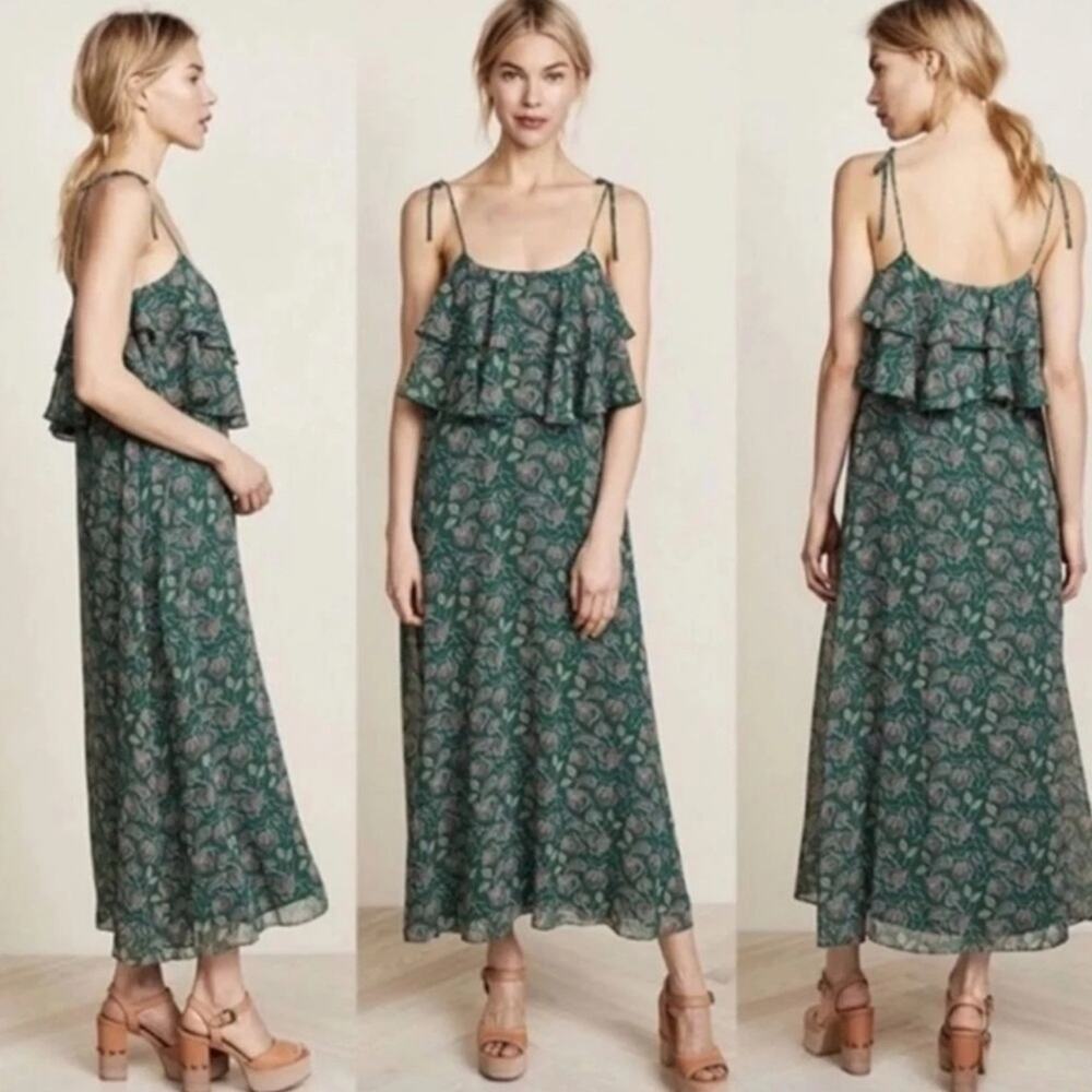 Rebecca Minkoff Green Floral Spaghetti Strap Tie long maxi Dress Size 4